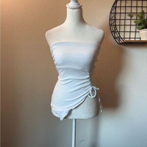 White asymmetrical tube top